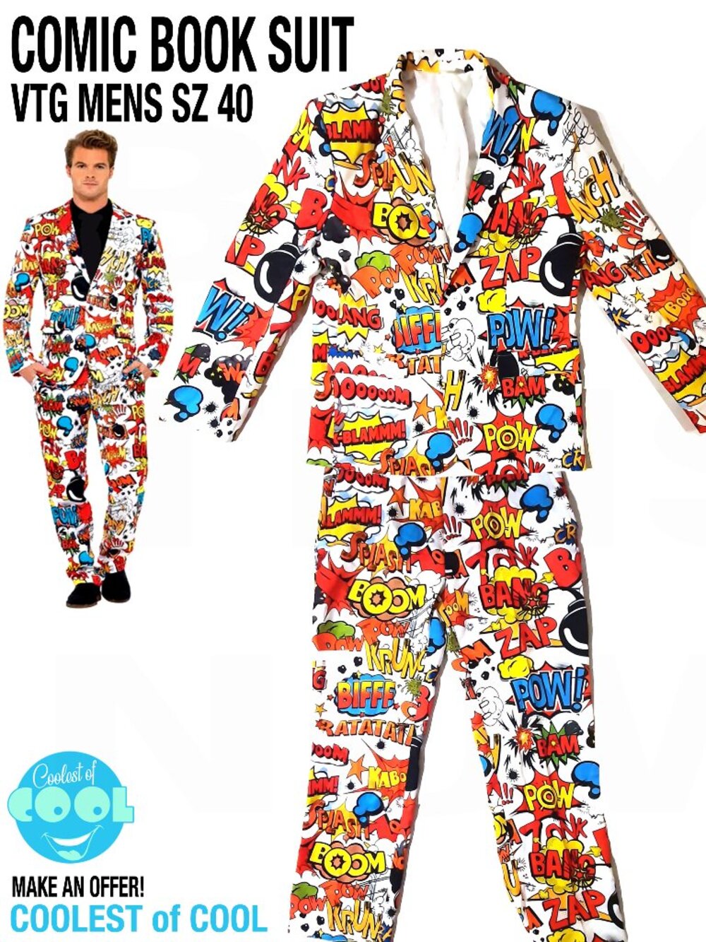 Comic Book Party Suit Men's size 40 jacket an pants vintage Spirit adult costume